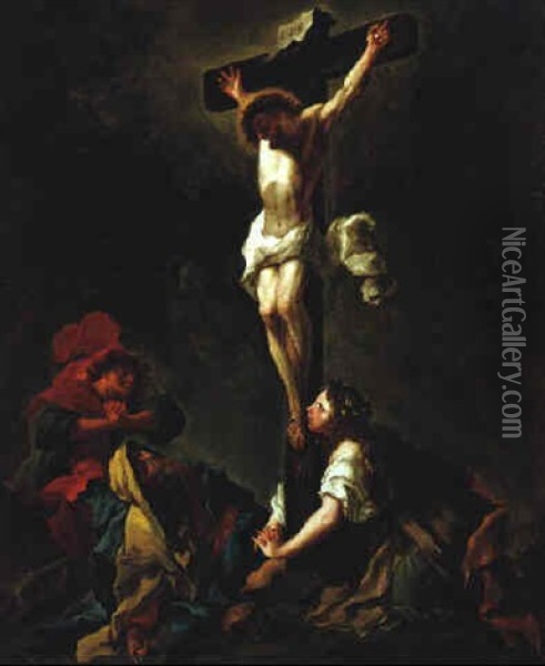 Der Gekreuzigte Christus Mit Maria, Johannes Und Magdalena Oil Painting - Lodewyck de Deyster