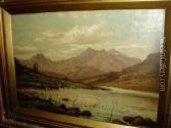 Snowdon From Capel Carig Lake, North Wales Oil Painting - Edward Edwards
