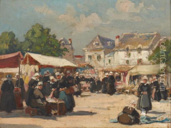 Scene De Marche En Bretagne Oil Painting - Henri Alphonse Barnoin
