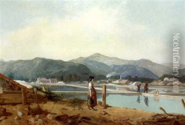Figures By The Salt-works, Hyeres Oil Painting - Philippe Auguste Jeanron