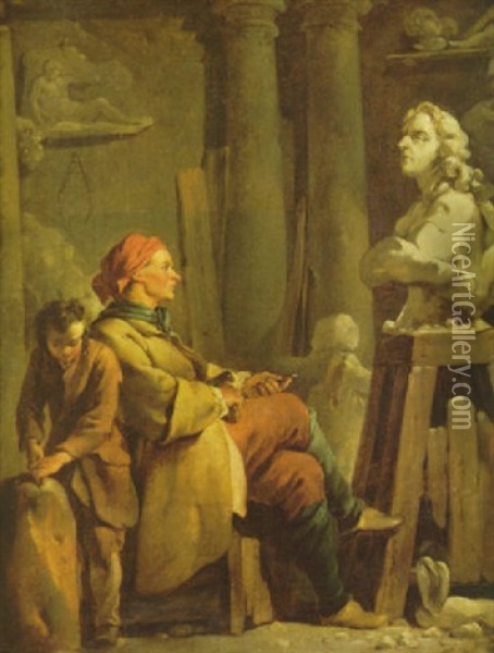 The Sculptor's Studio Oil Painting - Jean Baptiste Marie Pierre