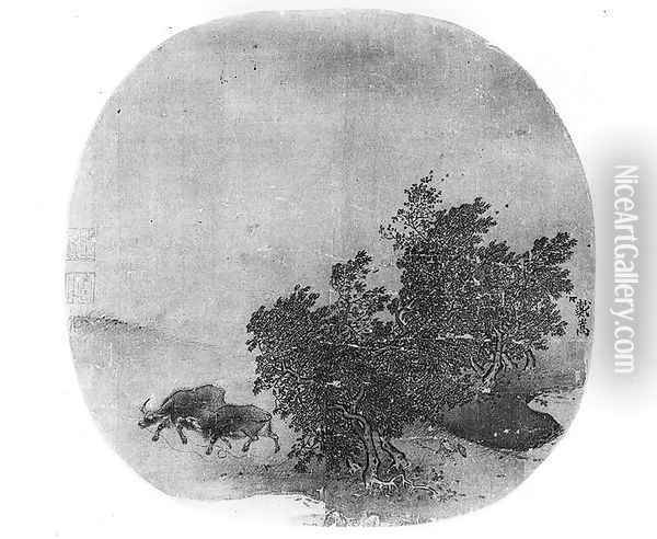 Landscape with water buffalo, Song Dynasty Oil Painting - Anonymous Artist