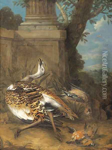 Dead birds by a plinth in a clearing Oil Painting - Giovanni Crivelli, Il Crivellone