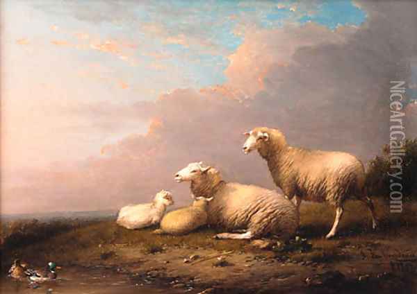 Sheep in a landscape Oil Painting - Franz van Severdonck