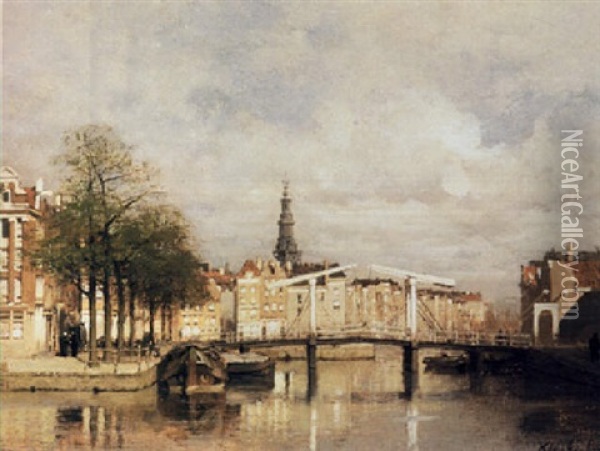 A Capriccio View Of Amsterdam Oil Painting - Johannes Christiaan Karel Klinkenberg