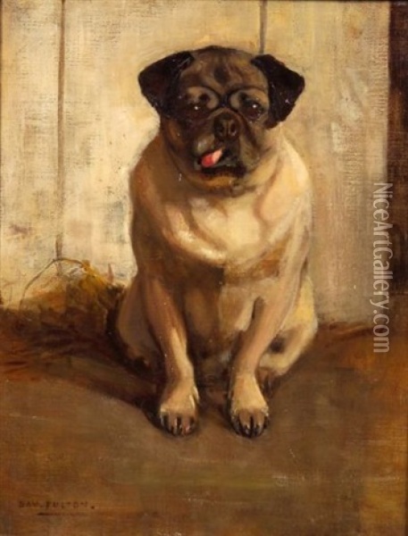 "patience" - A Portrait Of A Pug Oil Painting - Samuel Fulton