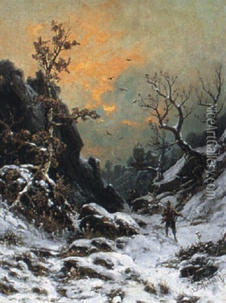 Soldaten In Winterlicher Berglandschaft Oil Painting - Friedrich Josef Nicolai Heydendahl
