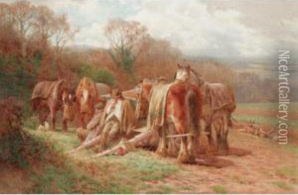 The Ploughman's Lunch Oil Painting - Charles James Adams