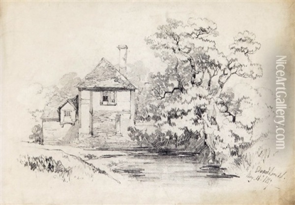 A Cottage By A Stream Oil Painting - Edward Lear