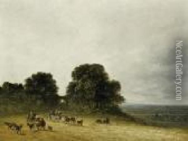 Landscape With Shepherds And Theirherd By Saint-denis Oil Painting - Georges Michel