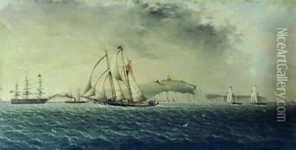 Schooner Yacht Race Off Dover Oil Painting - James Edward Buttersworth