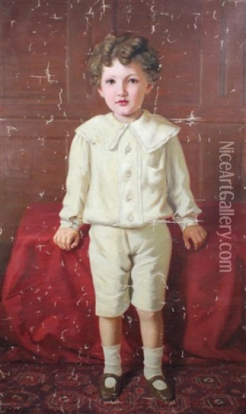 Full Length Portrait Of A Boy, Thought To Be John Hugo Russell, The Son Of Lord Ampthill, Governor Of Madras And Patron Of The Artist Oil Painting - Raja Ravi Varma