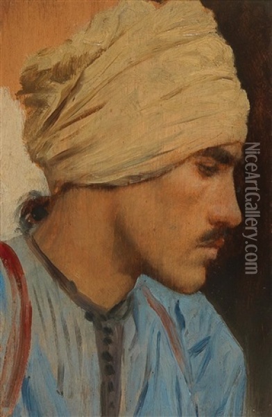 Study Of An Oriental Head Oil Painting - Carl Leopold Mueller