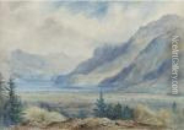A Mountainous Lake Landscape Oil Painting - Elijah Walton