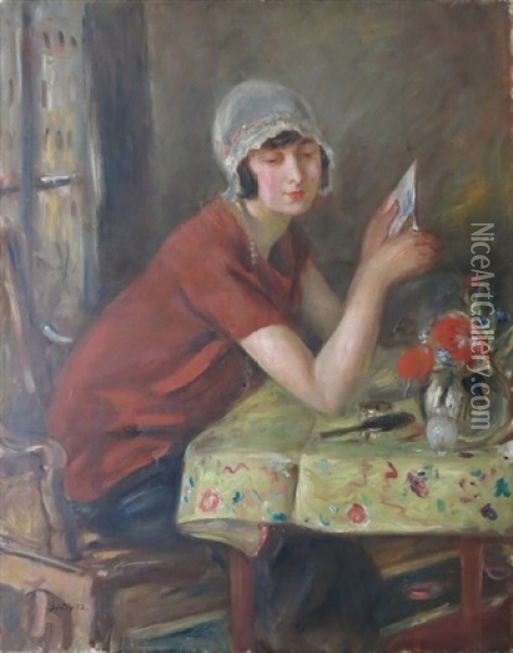 Femme Attablee Oil Painting - Walter Bondy