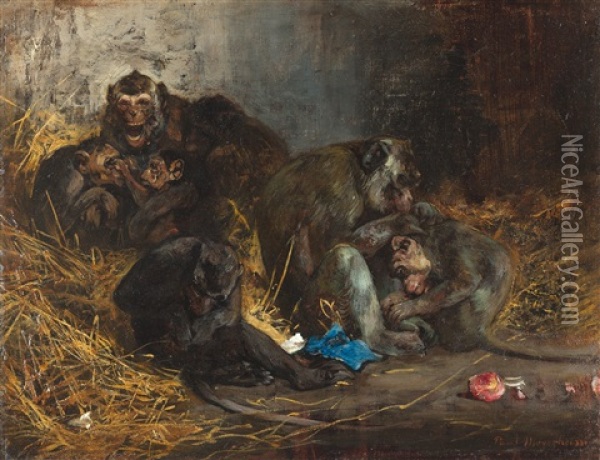 Schimpansenfamilie Oil Painting - Paul Friedrich Meyerheim