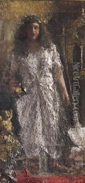 L'angelo Che Costruisce Una Cattedrale Oil Painting - Antonio Mancini
