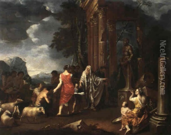 Antikes Opferfest Vor Einer Tempelruine Oil Painting - Johann Heiss