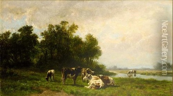 Cows In A Meadow Oil Painting - Hendrik Savry