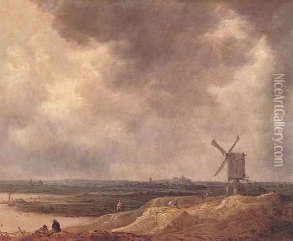 Windmill by a River 1642 Oil Painting - Jan van Goyen