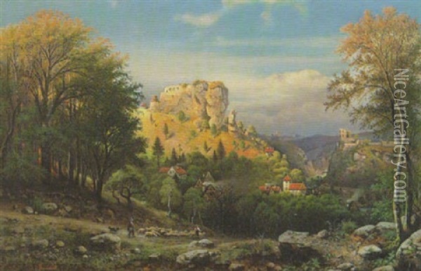 Motiv Aus Der Frankischen Schweiz (streitberg In Oberfranken?) Oil Painting - Johann Jacob Reinhardt