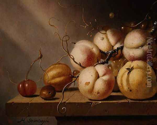 Still life of fruit on a ledge Oil Painting - Harmen van Steenwyck
