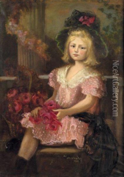 Jeune Fille Au Bouquet D'anemones Oil Painting - Zofia Atteslander