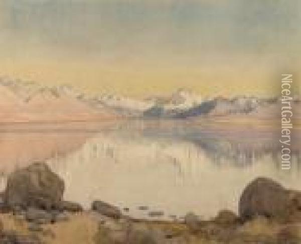 Mount Cook Across Lake Pukaki Oil Painting - Dorothy Kate Richmond
