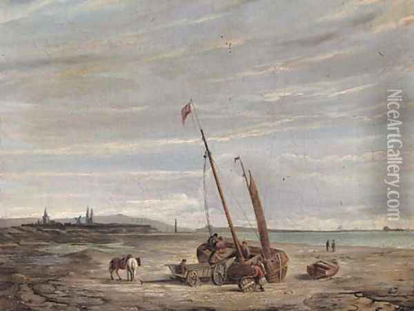 Unloading at low tide Oil Painting - English School