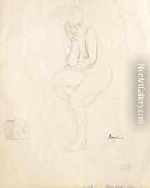 Seated Female Nude In Contemplation Oil Painting - Jules Pascin