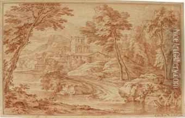 Wooded Italian Landscapes With Monasteries Oil Painting - Adriaen Frans Boudewijns