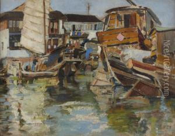 Crowded Anchorage, Soochow Oil Painting - Cecil Robertson