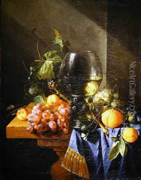 Still life with wine and grapes Oil Painting - Cornelis De Heem