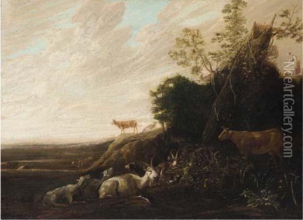 A Landscape With Cattle In The Foreground Oil Painting - Frans, Francois Ryckhals