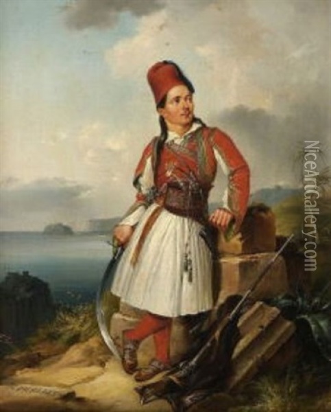 Griechischer Freiheitskampfer Oil Painting - Georg (Christian Joh. G.) Perlberg
