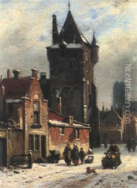 Winter Street Scene, Antwerp Oil Painting - Jean (Jan) Michael Ruyten