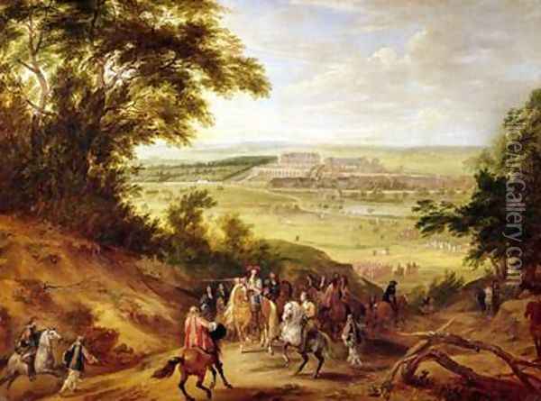 View of the Chateau de Versailles from the Heights of Satory 1664 Oil Painting - Adam Frans van der Meulen