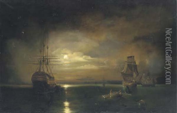 Rowing Ashore At Moonlight Oil Painting - Thomas Buttersworth