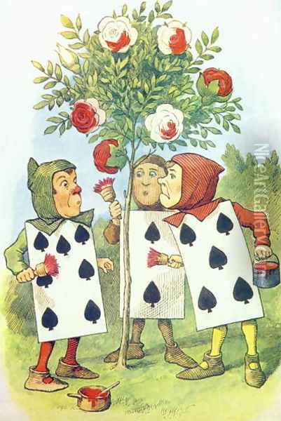 The Playing Cards Painting the Rose Bush, illustration from Alice in Wonderland by Lewis Carroll 1832-9 Oil Painting - John Tenniel