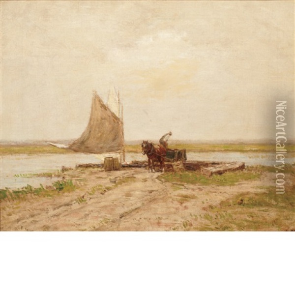 Gathering Salt Hay At Brookhaven, Long Island Oil Painting - Frederick William Kost