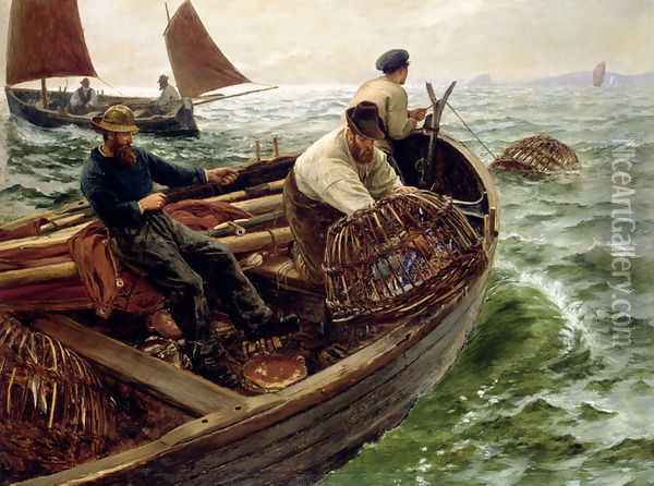 Lands End Crabbers Oil Painting - Charles Napier Hemy