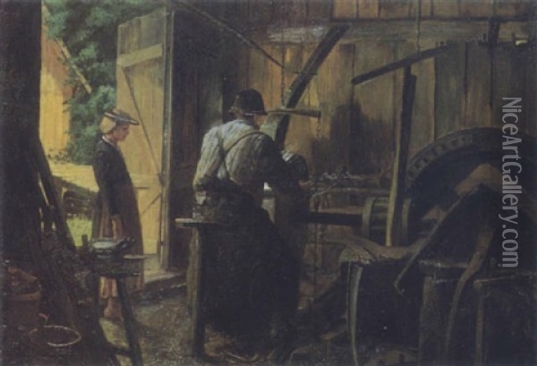 Besuch In Der Schleiferwerkstatt Oil Painting - Theodor Kleehaas