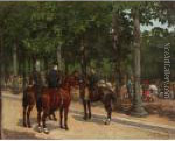 Figures On Horseback In A Park Oil Painting - Leon Joseph Voirin