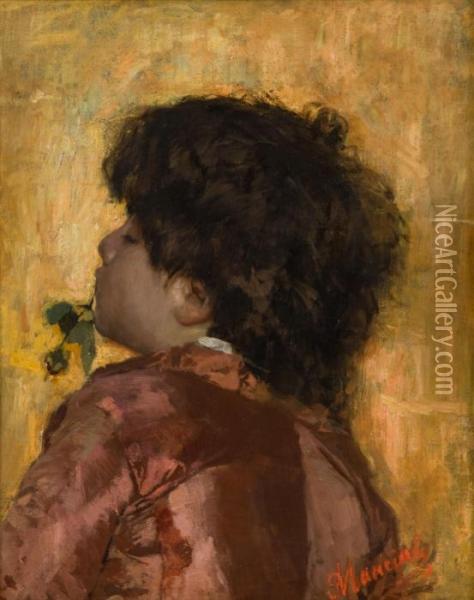 Bambino Con La Rosa Nella Bocca Oil Painting - Antonio Mancini