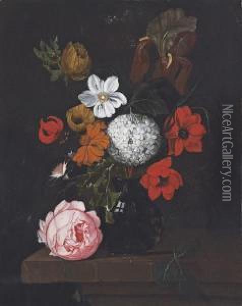 Corn Poppies, A Peony, A Chrysanthemum And Other Flowers Oil Painting - David Cornelisz. de Heem