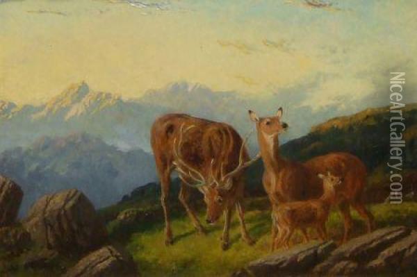 Scottish Highland Deer Oil Painting - Robert Henry Roe