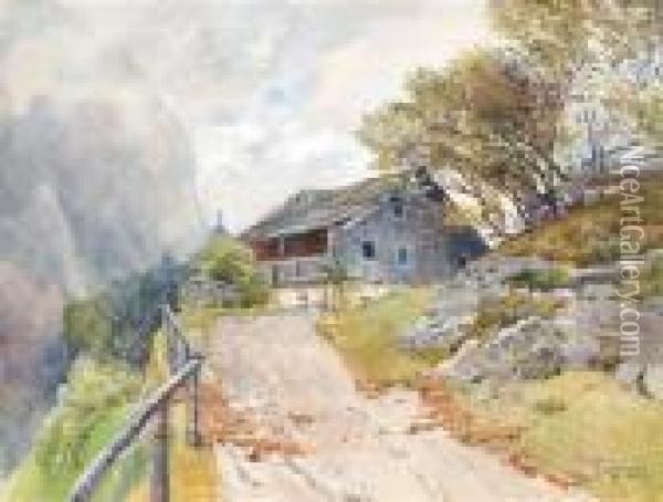 Altesbauernhaus Im Gebirge Bei Aufsteigendem Nebel Oil Painting - Marie Egner