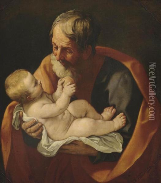 Saint Joseph Holding The Christ Child Oil Painting - Guido Reni