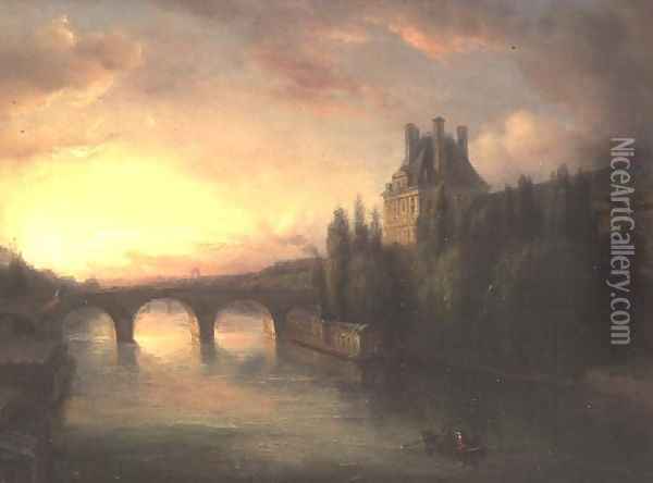 View of the Seine Oil Painting - Francois Edme Ricois