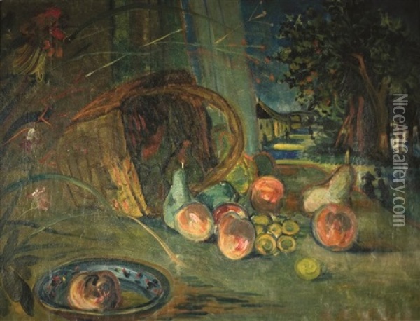 Panier De Fruits Dans Un Paysage Oil Painting - Abraham Mintchine